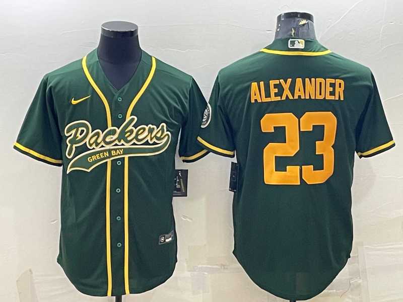 Men%27s Green Bay Packers #23 Jaire Alexander Green Gold With Patch Cool Base Stitched Baseball Jersey